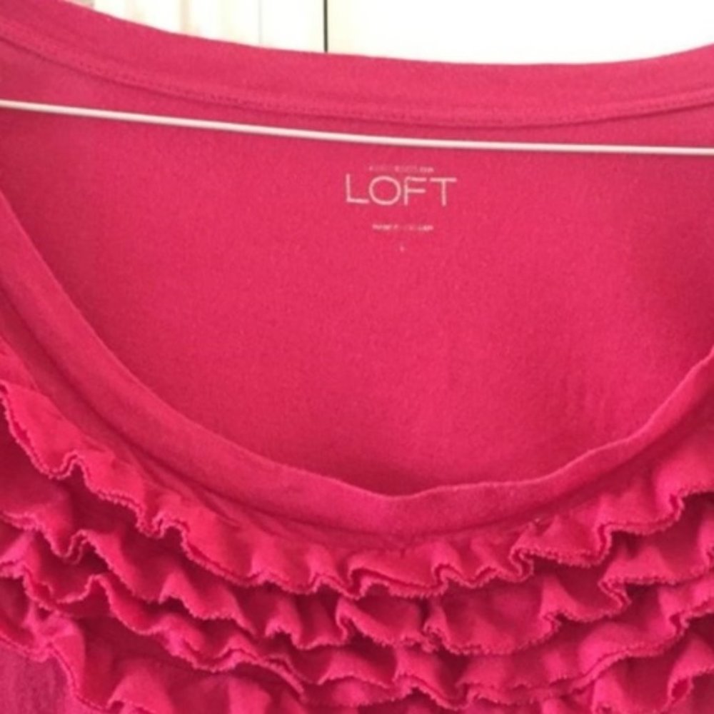 LOFT short sleeve solid hot pink top L - Picture 3 of 4